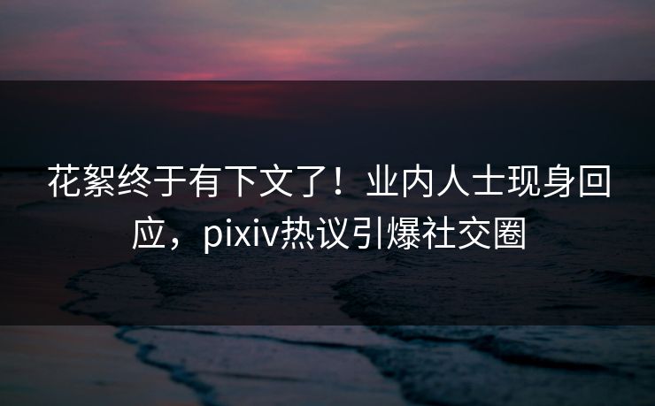 花絮终于有下文了！业内人士现身回应，pixiv热议引爆社交圈