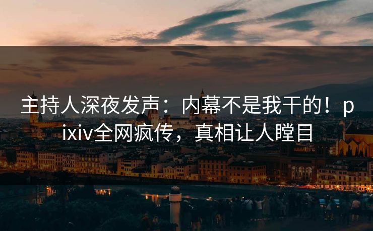 主持人深夜发声：内幕不是我干的！pixiv全网疯传，真相让人瞠目