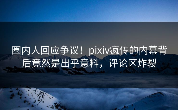 圈内人回应争议！pixiv疯传的内幕背后竟然是出乎意料，评论区炸裂